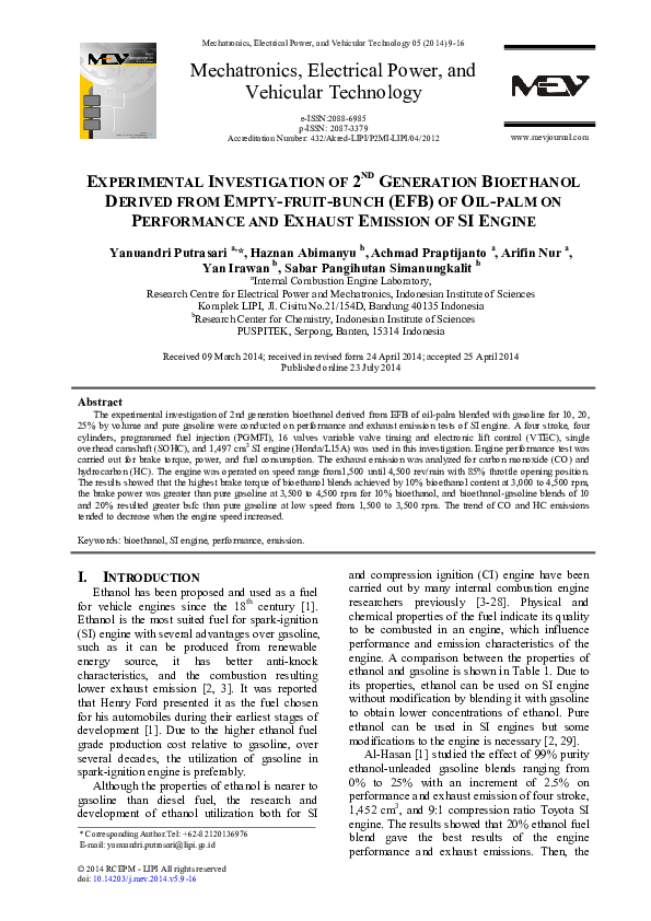 (PDF) Experimental Investigation of 2nd Generation Bioethanol Derived ...