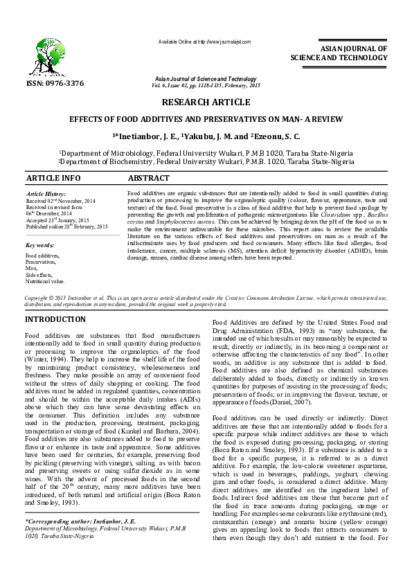 (PDF) Effects of Food Additives and Preservatives on Man-A Review