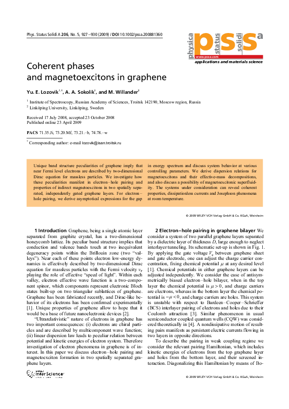 (PDF) Coherent phases and magnetoexcitons in graphene