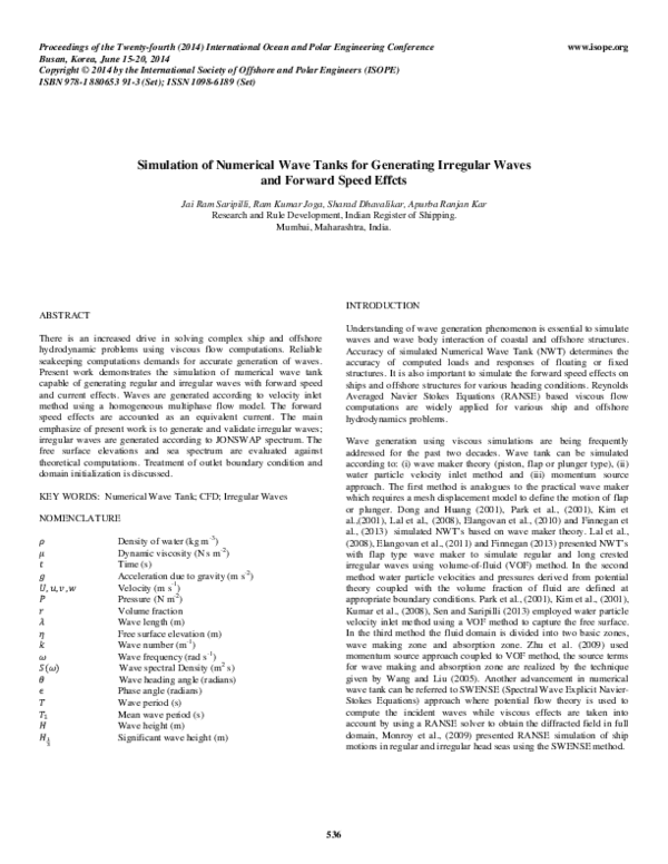 (PDF) Simulation of Numerical Wave Tanks for Generating Irregular Waves ...