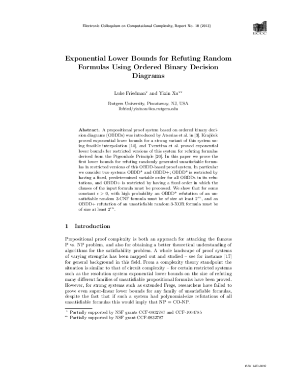 (PDF) Exponential Lower Bounds for Refuting Random Formulas Using ...