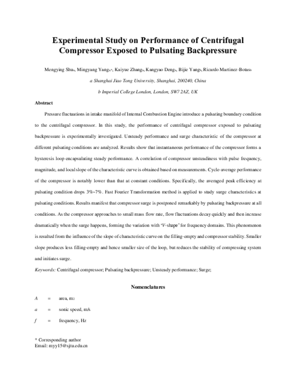 (PDF) Experimental study on performance of centrifugal compressor ...