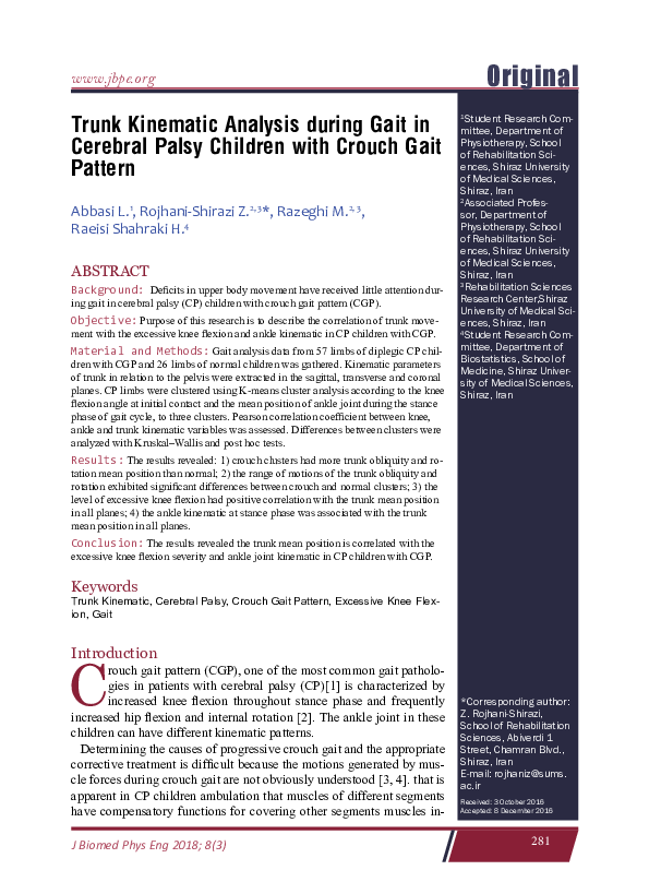 (PDF) Trunk Kinematic Analysis during Gait in Cerebral Palsy Children ...
