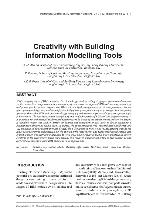 (PDF) Creativity with Building Information Modelling Tools