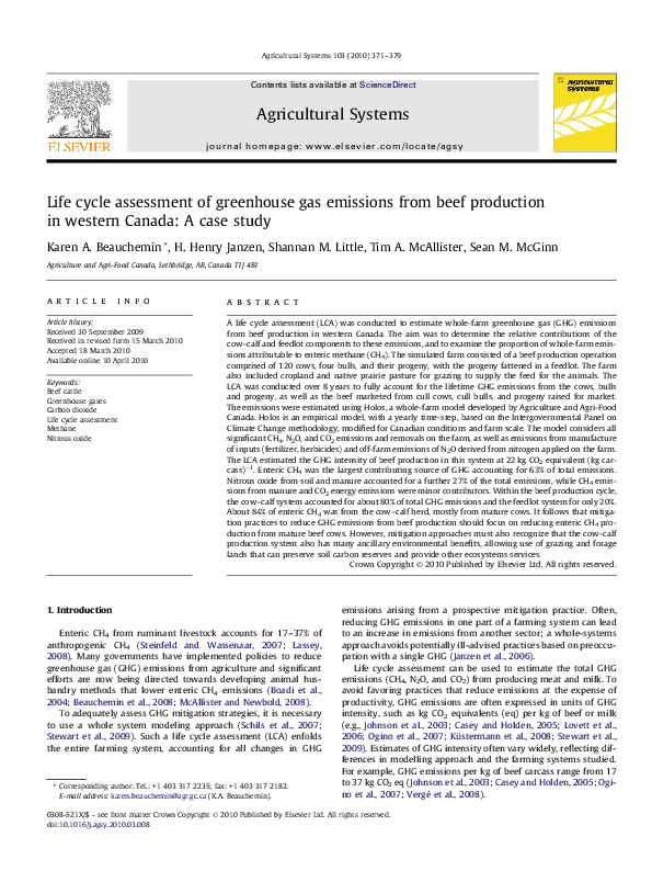 (PDF) Life cycle assessment of greenhouse gas emissions from beef ...