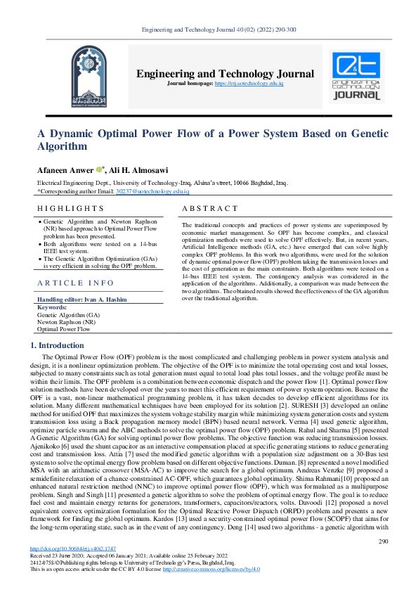 (PDF) A Dynamic Optimal Power Flow of a Power System Based on Genetic ...