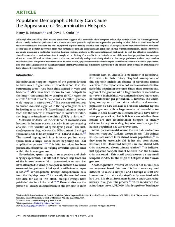 (PDF) Population Demographic History Can Cause the Appearance of ...
