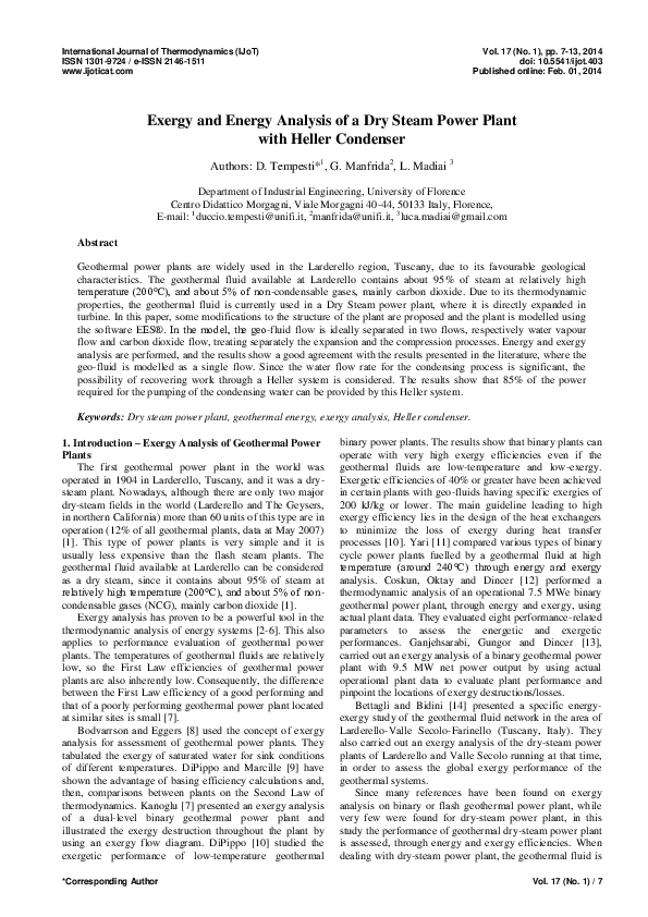 (PDF) Exergy and Energy Analysis of a Dry Steam Power Plant with Heller ...