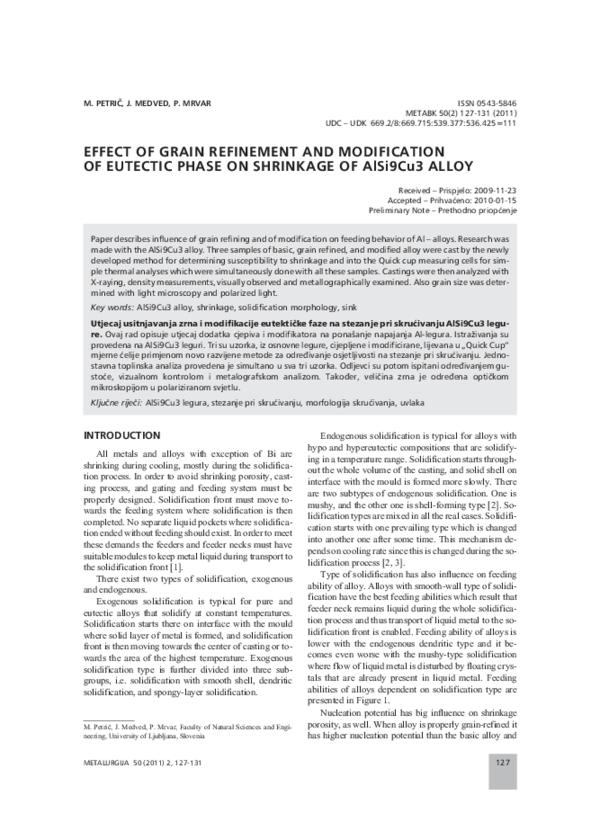 (PDF) Effect of grain refinement and modification of eutectic phase on ...