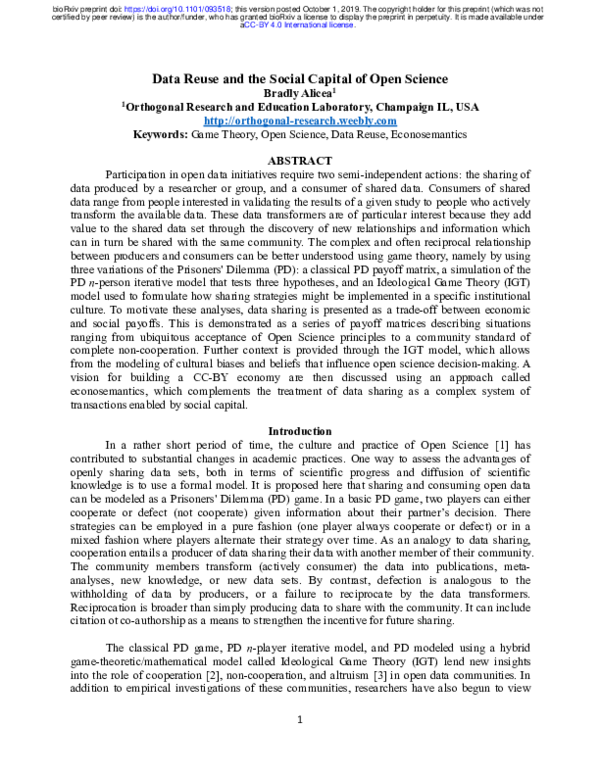(PDF) Data Reuse and the Social Capital of Open Science