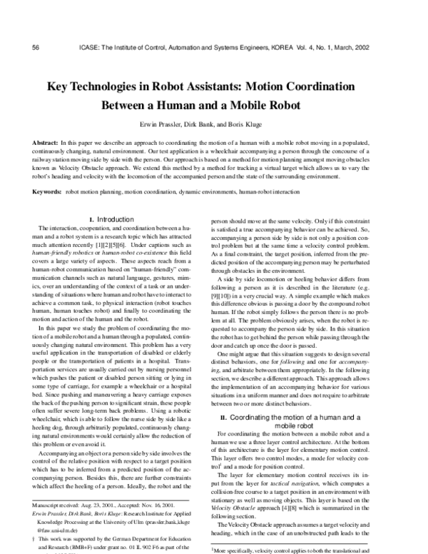 (PDF) Motion coordination between a human and a mobile robot