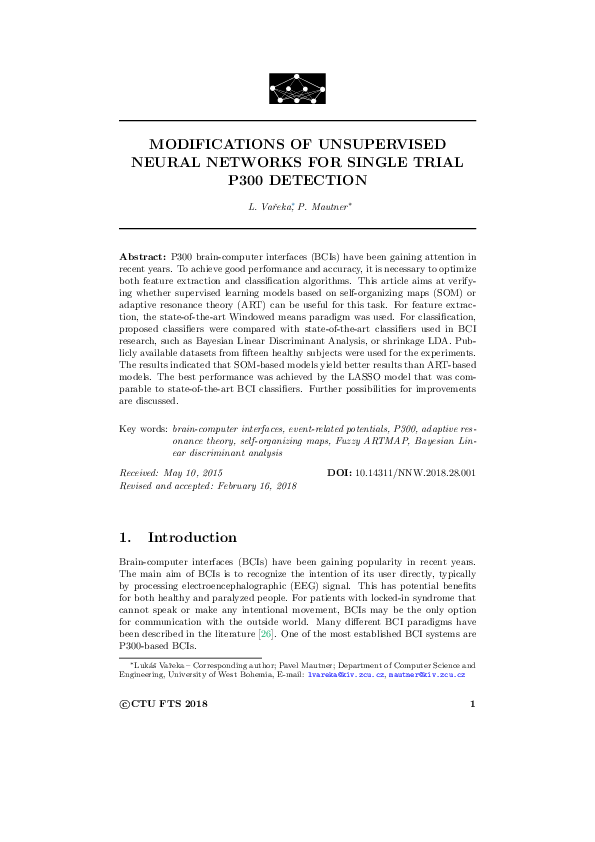 (PDF) Modifications of Unsupervised Neural Networks for Single Trial ...