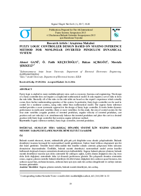 (PDF) Fuzzy Logic Controller Design Based on Sugeno Inference Method ...