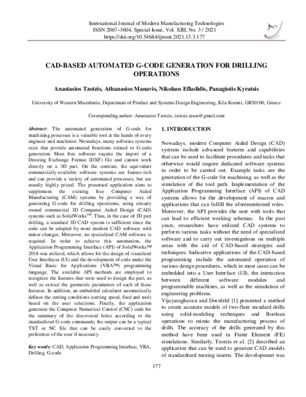 (PDF) Cad-Based Automated G-Code Generation for Drilling Operations