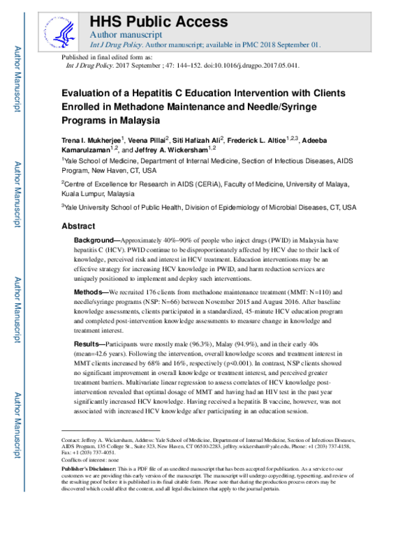(PDF) Evaluation of a hepatitis C education intervention with clients ...