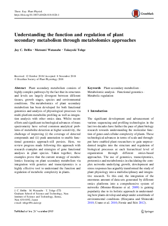 (PDF) Understanding the function and regulation of plant secondary ...