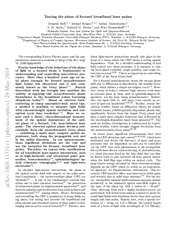 (PDF) Tracing the phase of focused broadband laser pulses