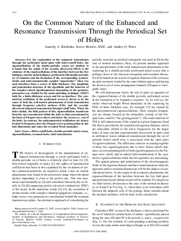 (PDF) On the Common Nature of the Enhanced and Resonance Transmission ...