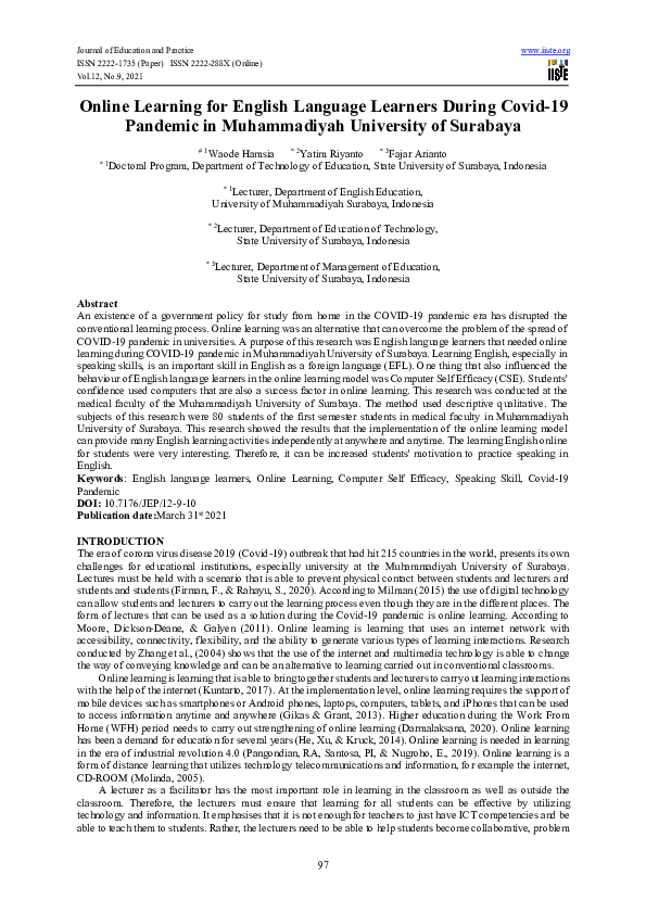 (PDF) Online Learning for English Language Learners During Covid-19 ...