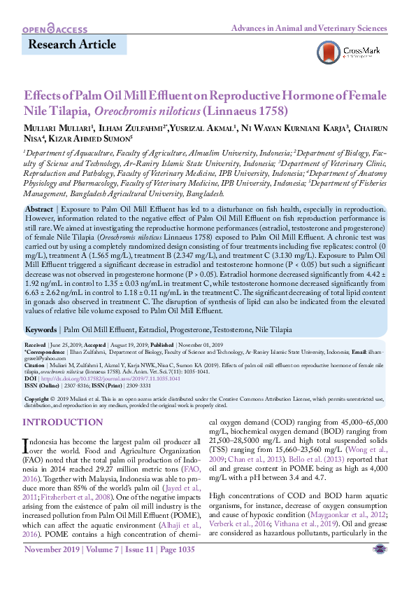 (PDF) Effects of Palm Oil Mill Effluent on Reproductive Hormone of ...
