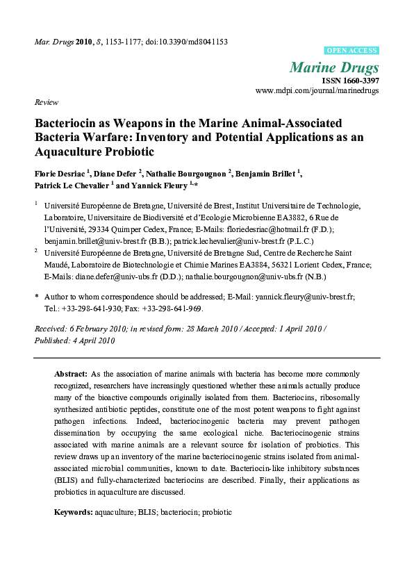 (PDF) Bacteriocin as Weapons in the Marine Animal-Associated Bacteria ...
