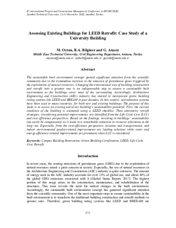 (PDF) Assessing Existing Buildings for LEED Retrofit: Case Study of a ...