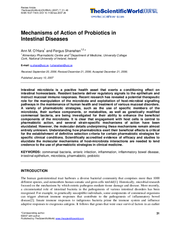 (PDF) Mechanisms of action of probiotics in intestinal diseases