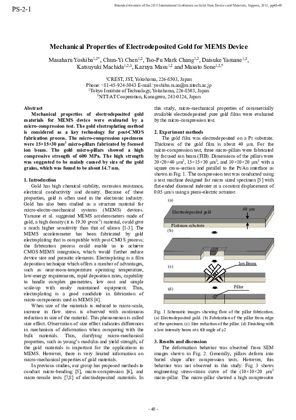 (PDF) Mechanical Properties of Electrodeposited Gold for MEMS Device