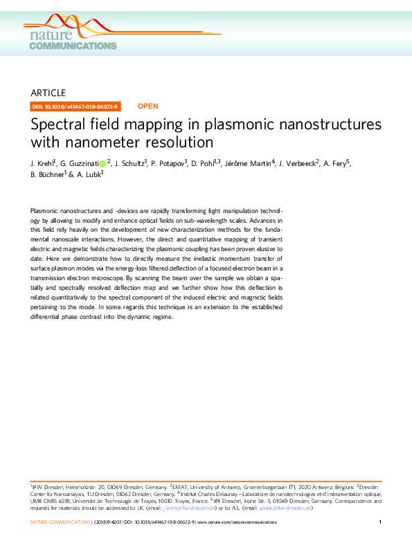 (PDF) Spectral field mapping in plasmonic nanostructures with nanometer ...