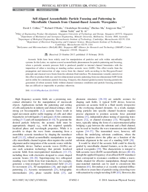 (PDF) Self-Aligned Acoustofluidic Particle Focusing and Patterning in ...