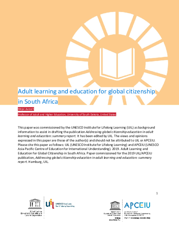 (PDF) Adult learning and education for global citizenship in South Africa