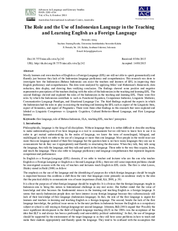 (PDF) The Role and the Use of Indonesian Language in the Teaching and ...