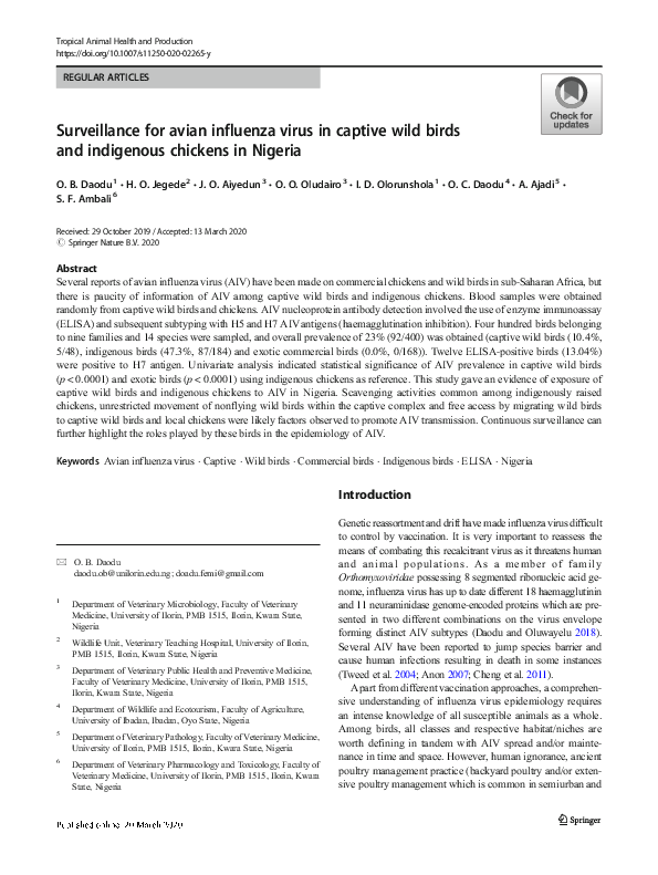 (PDF) Surveillance for avian influenza virus in captive wild birds and ...