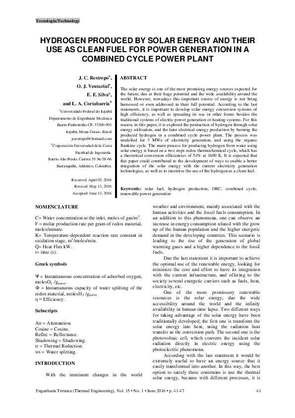 Pdf Hydrogen Produced By Solar Energy And Their Use As Clean Fuel For