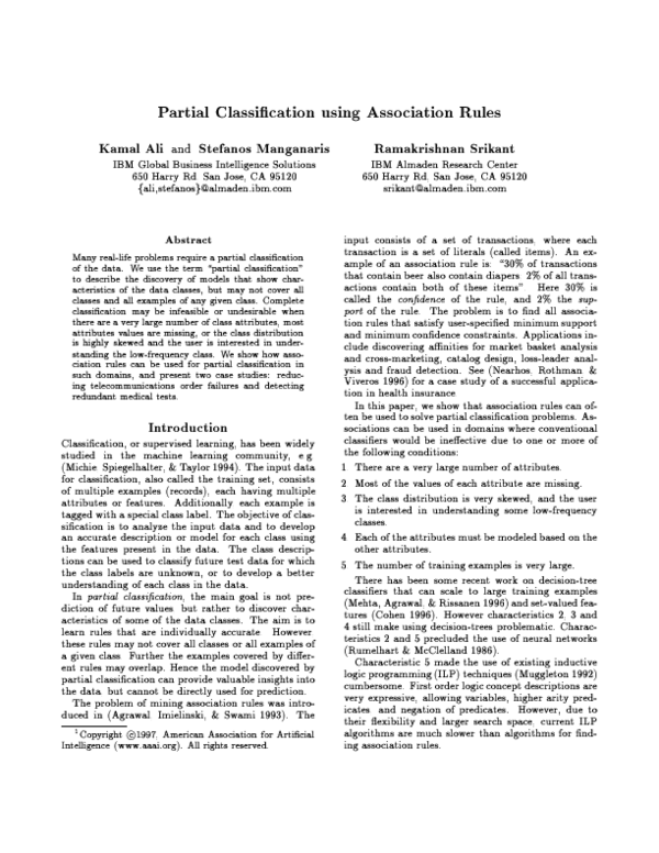 (PDF) Partial classification using association rules