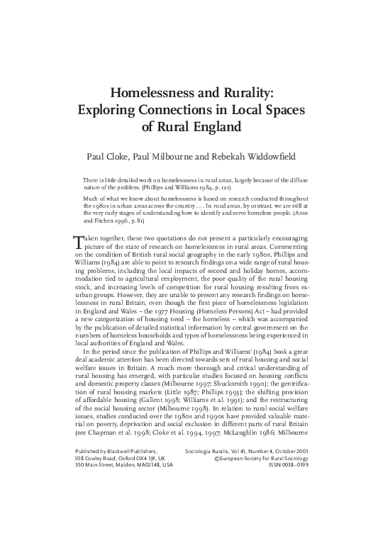 (PDF) Homelessness and Rurality: Exploring Connections in Local Spaces ...