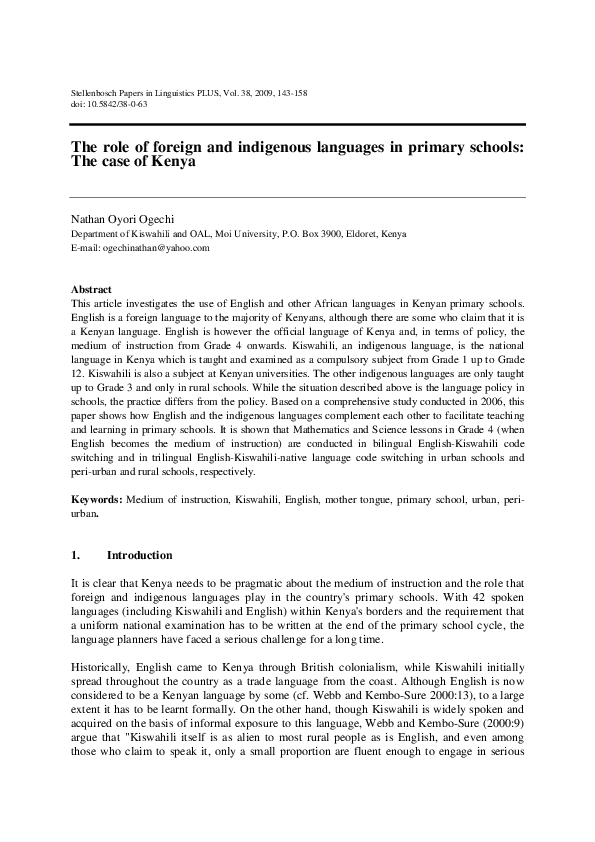 (PDF) The role of foreign and indigenous languages in primary schools ...