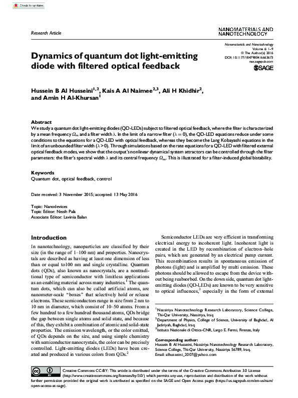 (PDF) Dynamics of quantum dot light-emitting diode with filtered ...