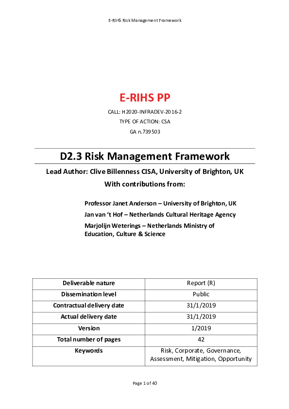 (PDF) E-RIHS PP D2.3 Risk Management Framework