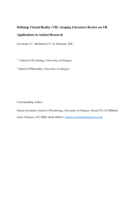 (PDF) Defining Virtual Reality (VR). Scoping Literature Review on VR ...