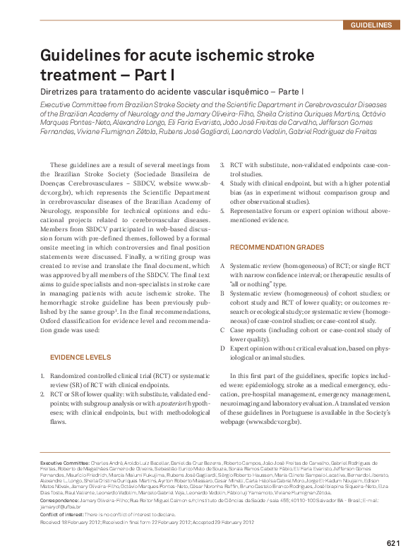 (PDF) Guidelines for acute ischemic stroke treatment: part I