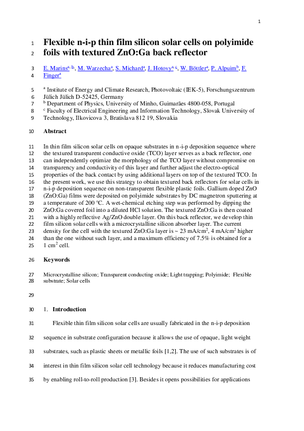 (PDF) Flexible n-i-p thin film silicon solar cells on polyimide foils ...