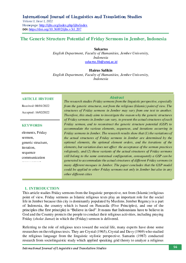 (PDF) The Generic Structure Potential of Friday Sermons in Jember ...
