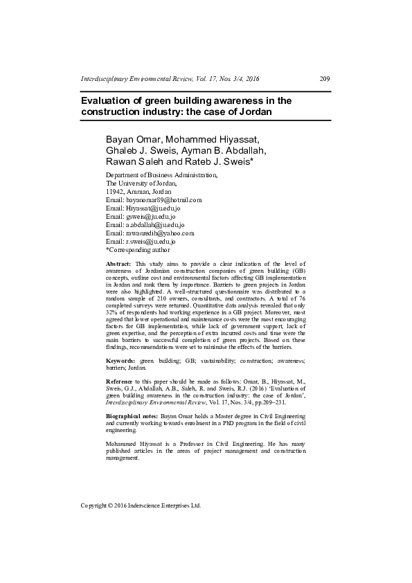 (PDF) Evaluation of green building awareness in the construction ...