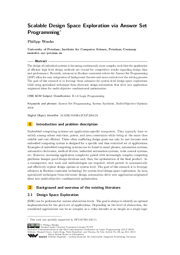 (PDF) Scalable Design Space Exploration via Answer Set Programming
