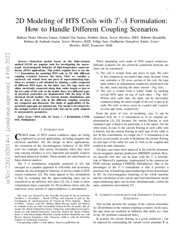 (PDF) 2D Modeling of HTS Coils with T-A Formulation: How to Handle ...