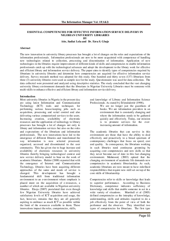 (PDF) Essential Competencies for Effective Information Service Delivery ...