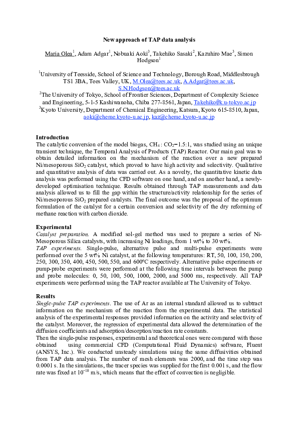 (PDF) New approach of TAP data analysis Maria Olea Academia.edu