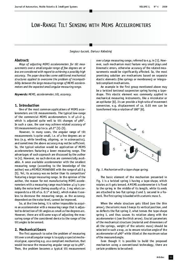 (PDF) LowRange Tilt Sensing with MEMS Accelerometers Dariusz