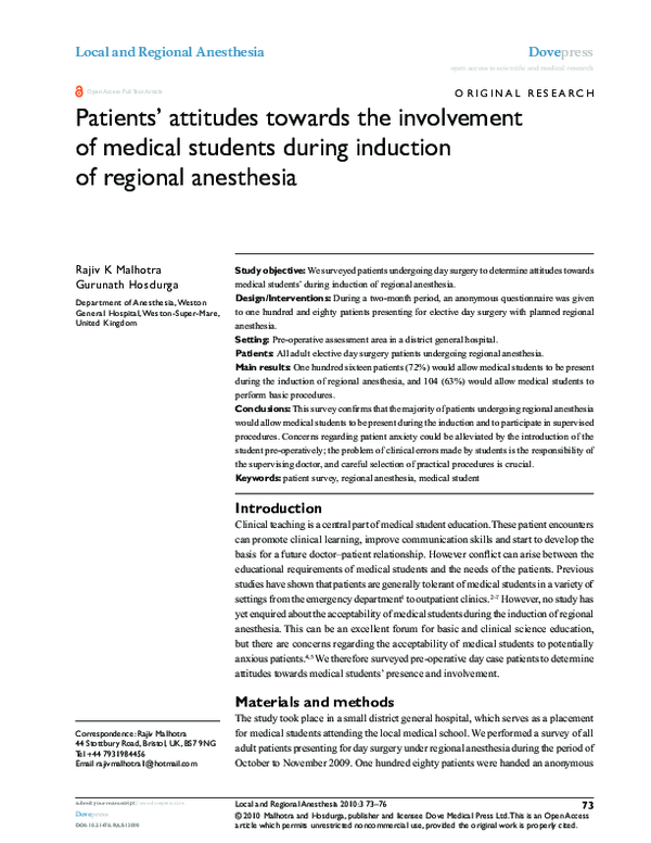 (PDF) Patients’ attitudes towards the involvement of medical students ...